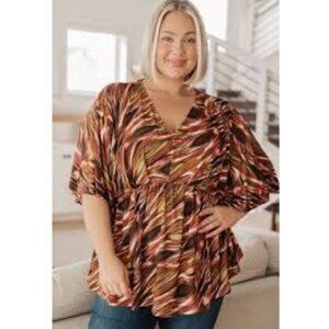 B33 Mocha Beauty Peplum Top NEW
